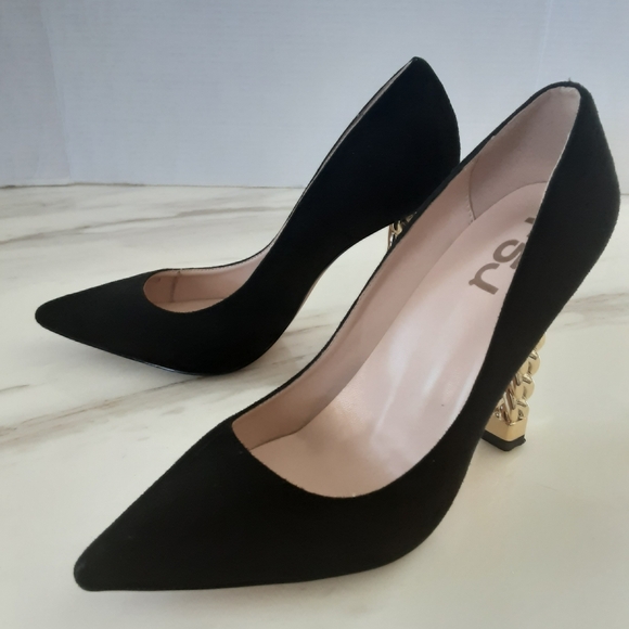 FSJ Trendy Pointed Toe High Heel Gold Metal Chain Pumps Sz 11 - Picture 3 of 10